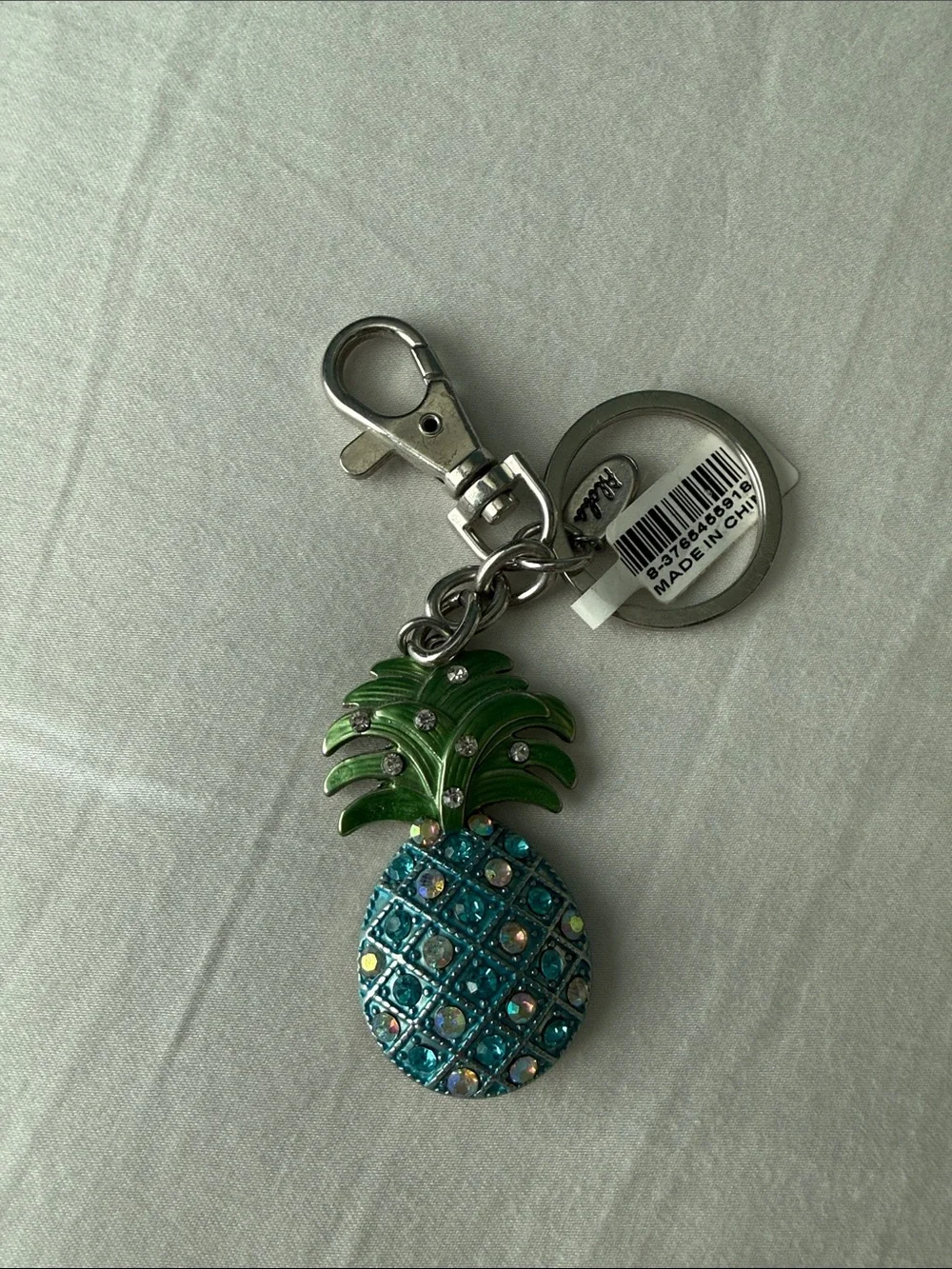 Rhinestone Pineapple Phone Charm Keychain - Green & Teal